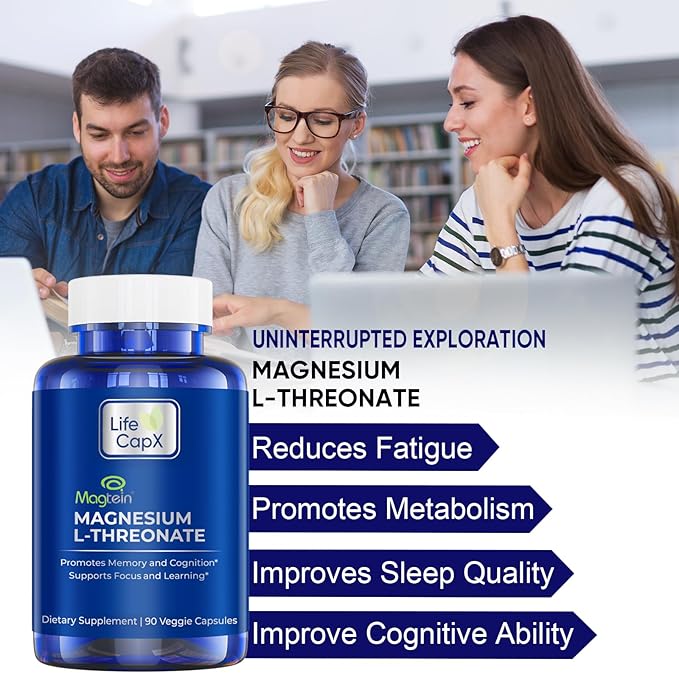 Magnesium L-Threonate Capsules Original Patented Magtein™ Form of Magnesium (Mg) Improve Memory Cognition and Sleep Quality (90 Capsules)
