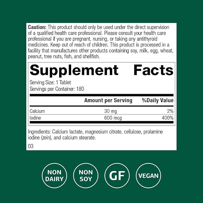 Standard Process Prolamine Iodine Thyroid Health Dietary Supplement - Vegan Gluten-Free Non-Dairy &amp Non-Soy - Essential Endocrine Support - 180 Tablets