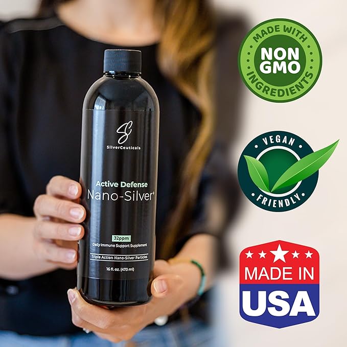 Colloidal Silver w/Nano Technology - 32ppm 16oz - 8X More Effective - Natural Immune Support - Save the Sick Days - Ages 5 &amp Up - Outperforms Higher PPM Silvers - No Taste &amp Smell - 3rd Party