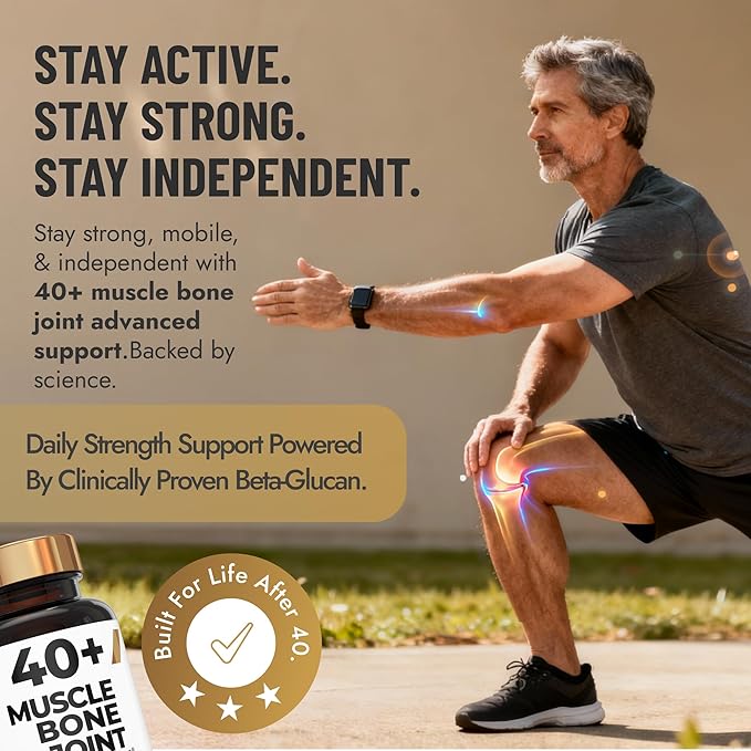 Helps Preserve Muscle After 40 | Clinically Studied Polycan Beta-Glucan | Supports Strength Bone Density &amp Joint Mobility | 40+ Scientific Studies | 60 Caps
