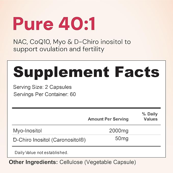 Nourished 40:1 Myo-inositol &amp D-Chiro Inositol - Supplement for Women with Fertility Skin Health or Menstrual Cycle Symptoms - Hormone Balance for Women - 240 Capsules