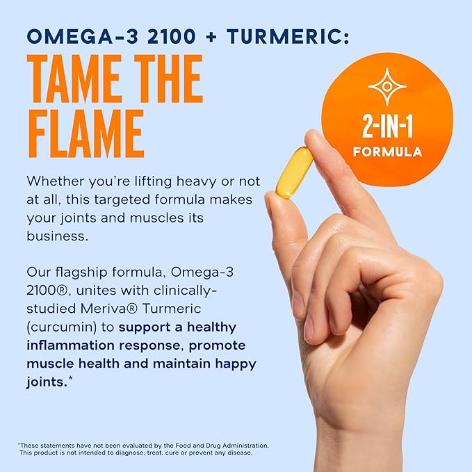 Oceanblue 2100 Triple Strength Omega-3 Fish Oil with Turmeric | Burpless Omega 3 Combo Supplement with Curcumin EPA DHA DPA | Heart and Joint Support | 60 Softgels | 2 Pack | 120 Total Softgels