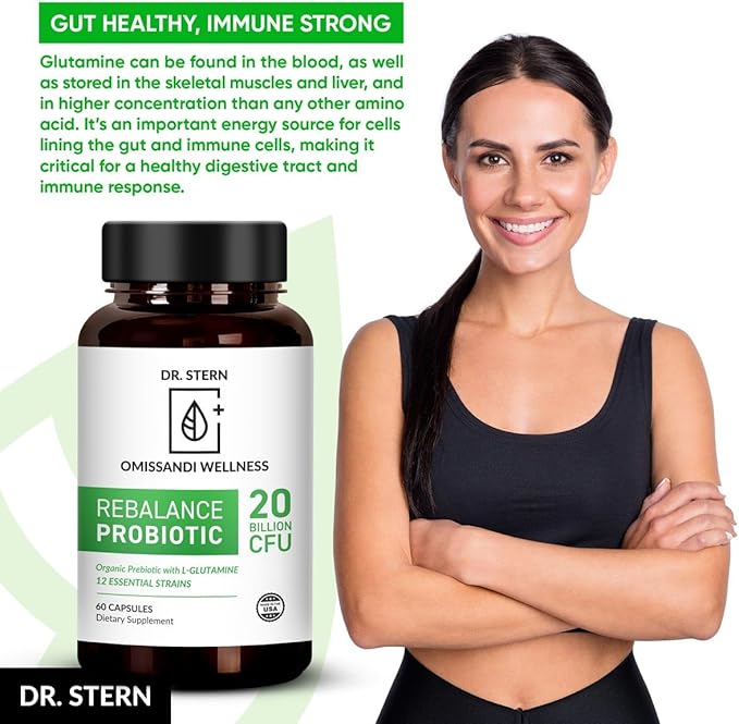 OMISSANDI-WELLNESS Rebalance Probiotic Supplement - Dr. Ian Stern Formulated - for Superior Digestion &amp Immunity - W/ Organic Prebiotic &amp L-Glutamine - 20 Billion CFU - 60 Caps