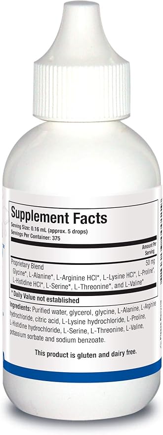 Biotics Research Amino Acid Quick Sorb Liquid Formula Highly Absorbed Glycine L Alanine L Arginine HCl L Lysine HCl L Proline L Histidine HCl L Serine L Threonine L Valine 2 Fluid Ounces