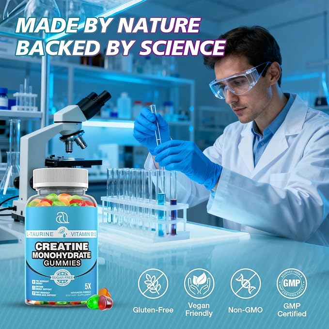 Creatine Gummies for Women &amp Men - Creatine Monohydrate Gummies Tasty Chewable Supplement Muscle Support &amp Energy Boost (2 Pack)