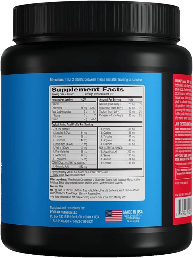 Prolab Amino 2000 Essential Amino Acids Supplement Full-Spectrum EAA Formula for Muscle Recovery Lean Muscle Growth &amp Performance Support (325 Tablets)