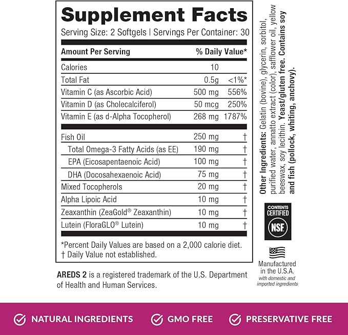 EyePromise Macular Health Eye Vitamin - 60 Softgels 30-Day Supply - Zinc-Free Eye Health Support with Zeaxanthin Lutein Vitamin C D &amp E and Omega 3 Fish Oil