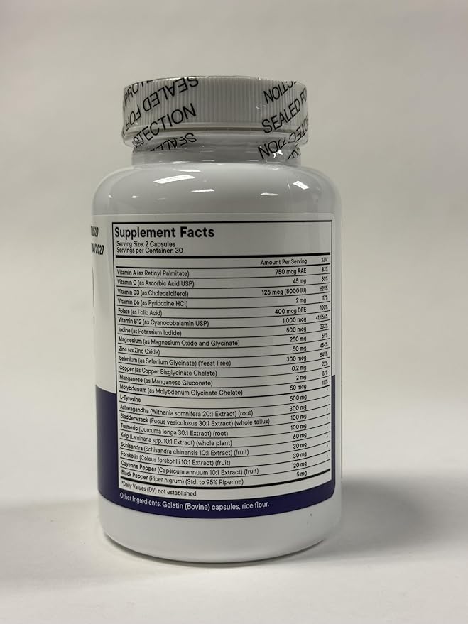 NEW AGE Thyroid Support Supplement for Women &amp Men with Iodine B12 Zinc Selenium Ashwagandha Bladderwrack Turmeric Schisandra - Non-GMO - 180 Count