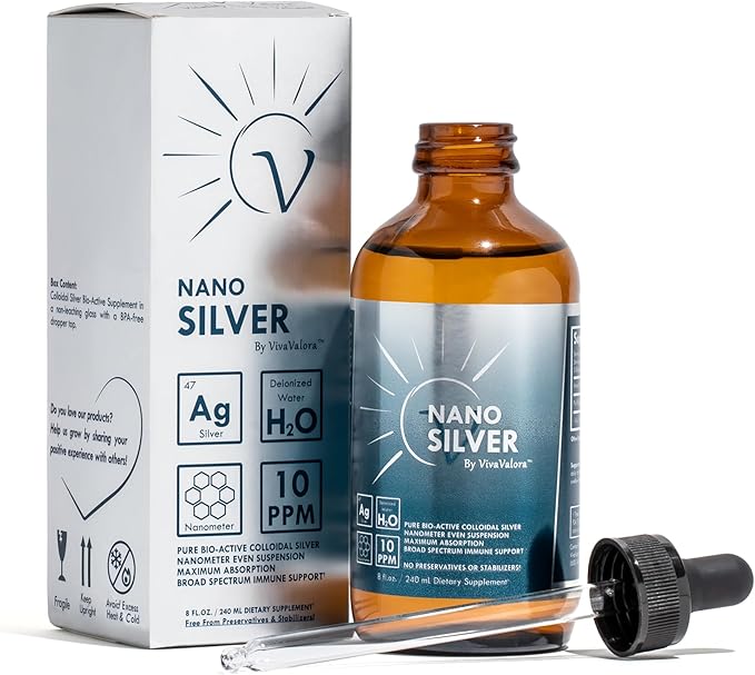 Colloidal Silver Liquid 10 PPM Bio-Active Nano Silver 8 oz Amber Glass Dropper Bottle Third-Party Tested Preservative-Free Immune Support Supplement Made in USA