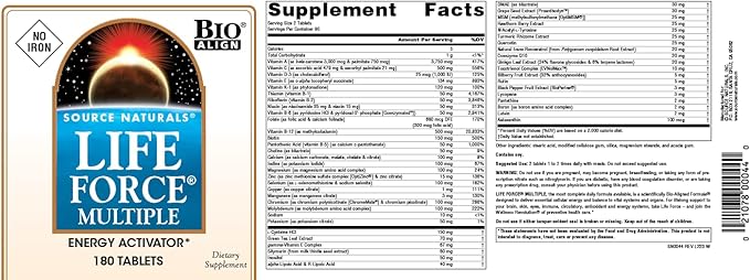 Source Naturals Life Force Multiple No Iron Enegry Activator* - 180 Tablets