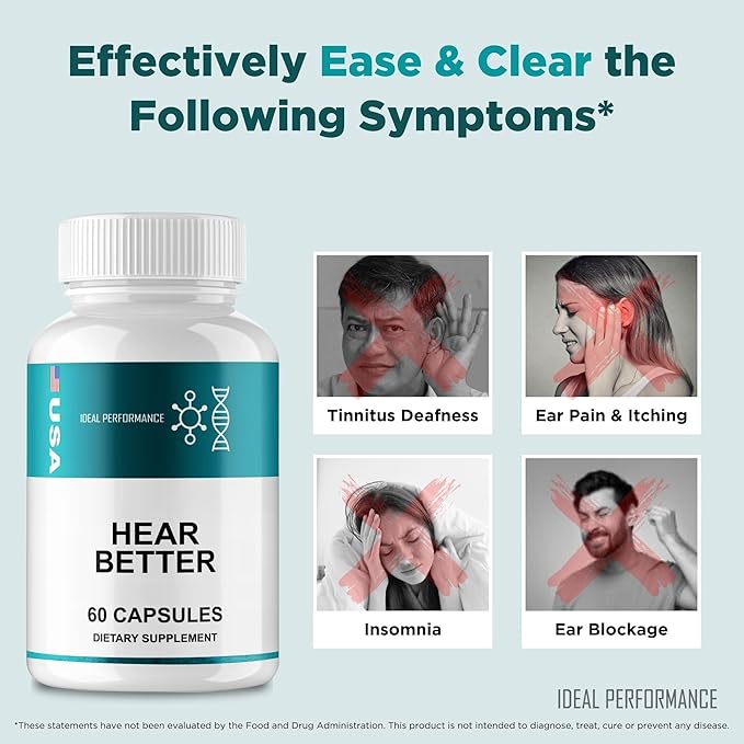 HearBetter Capsules Hear Better Tinnitus Relief for Ringing Ears Pills with Natural Ingredients for Ear Comfort Advanced Ear Health Support Supplement Pills HearBetter Support Reviews (60 Capsules)