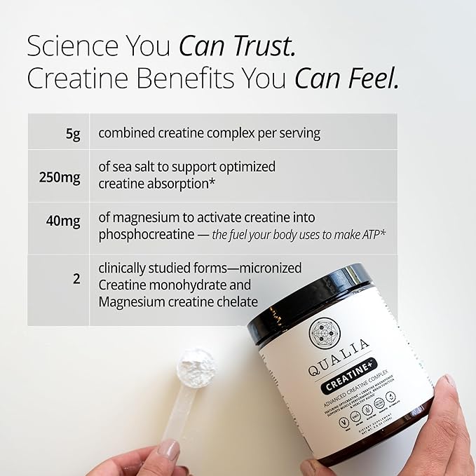 Qualia Creatine | Advanced Creatine Complex | 2 Sources + Magnesium | Optimized Absorption | Muscle Performance Brain Function &amp Healthy Aging (30 Servings)