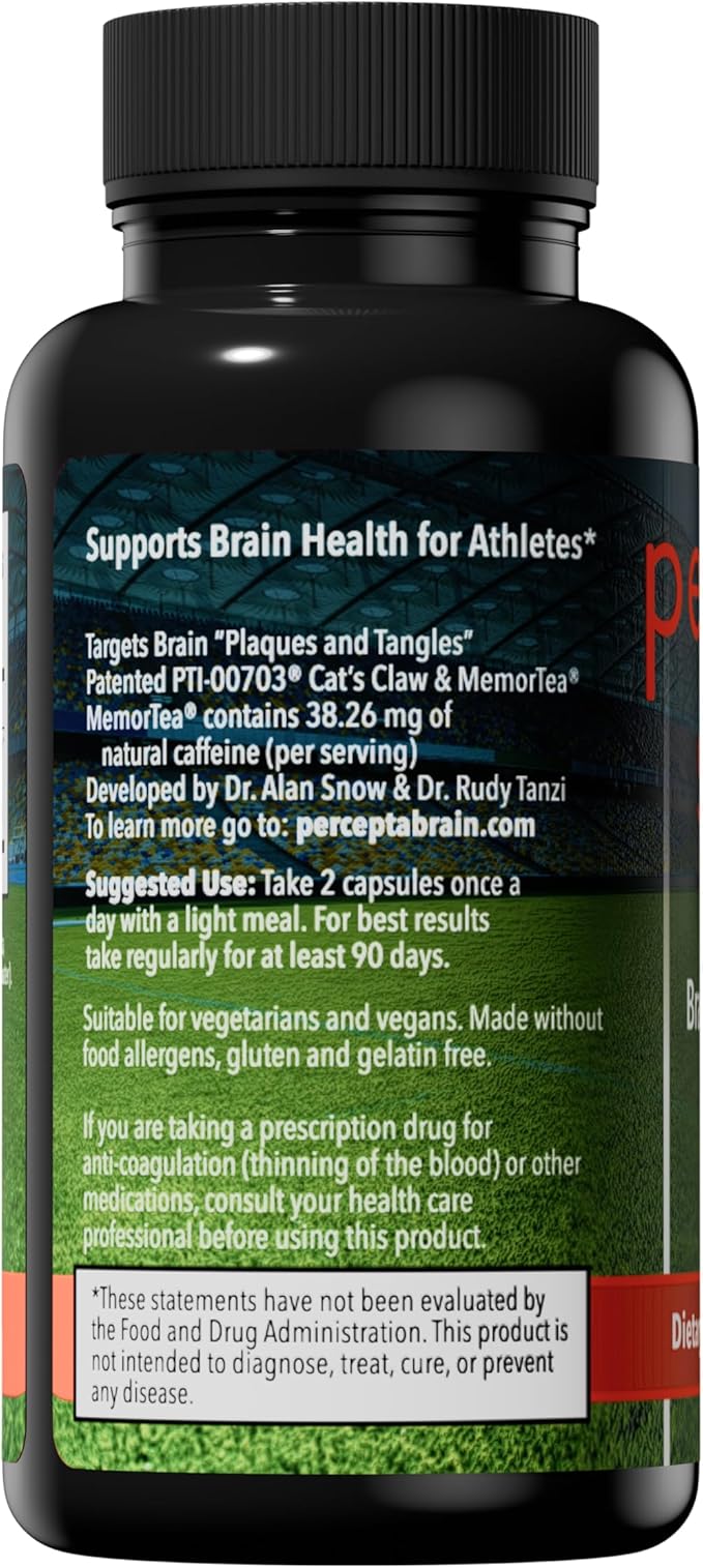 Percepta Sport Brain Supplement for Athletes - Natural Plant-Based Brain Health Supplement - Enhances Performance Focus Concentration and Energy - 30 Day Supply