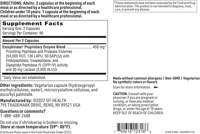 Klaire Labs SerenAid - Vegetarian Multi Digestive Enzymes Supplement with DPP-IV Activity &amp Lactase - Enzyme Blend to Support Gluten &amp Dairy Breakdown - Promotes Digestion (180 Capsules)