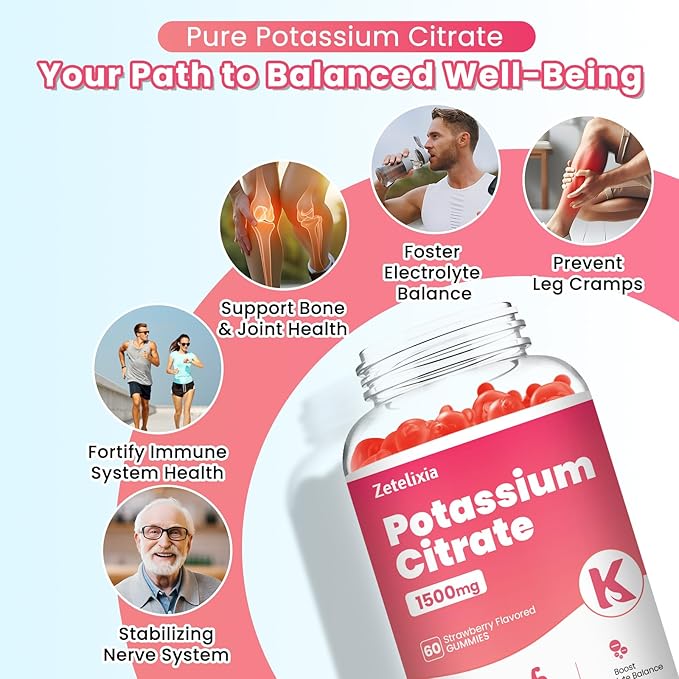 2 Pack Potassium Gummies for Adults Women &amp Men Potassium Citrate Supplement Support Leg Cramps Muscle Health &amp Electrolyte Balance Sugar Free Organic Vegan Strawberry 120 Cts