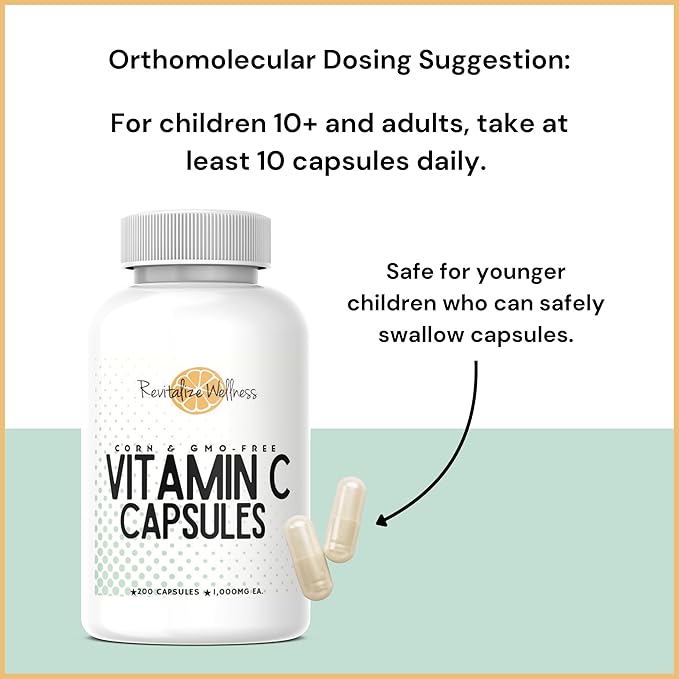 Vitamin C Capsules | Pure Corn &amp GMO-Free | 1000 mg Vitamin C Per Capsule | 200 Capsules