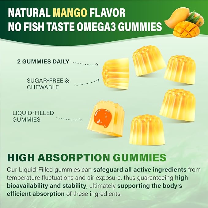 Omega-3 Supplement Gummies for Women &amp Men - 1000mg Vegan Omega3 DHA &amp EPA with Turmeric Vitamin D3 K2 Citicoline for Overall Health - Algae Oil Omega 3 Fatty Acid Supplements Sugar-Free