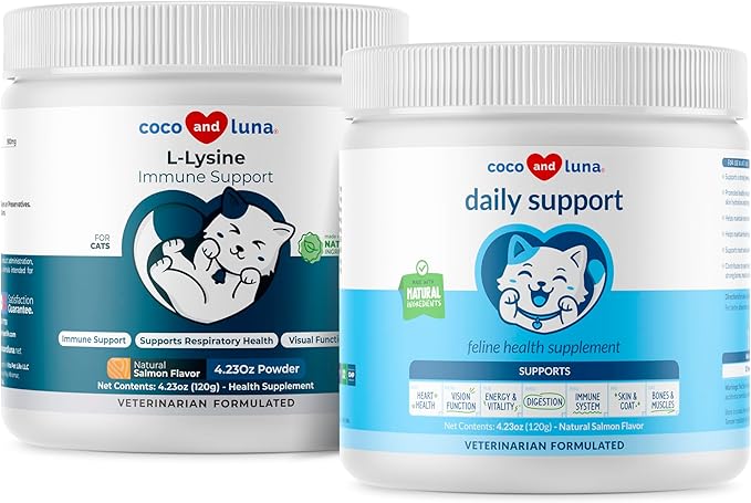 Lysine + Multivitamin for Cats - Immune Support Skin and Coat Health Eye Support - with EPA and DHA Taurine and Spirulina