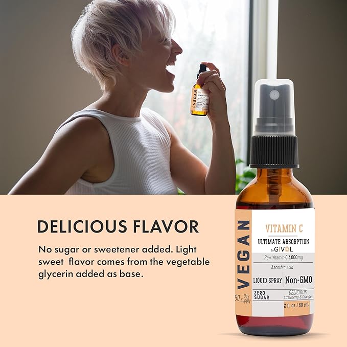 Vitamin C Spray: Daily Absorption Liquid Extract with Lemon Orange Strawberry Rich in Ascorbic Acid 2oz (60ml) 60 Day Supply