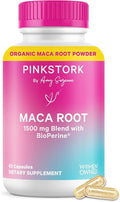 Pink Stork Maca Root Capsules for Women – Organic Maca with BioPerine® for Hormonal Balance Energy + Wellness – Supports Perimenopause Menstrual Health and Vitality