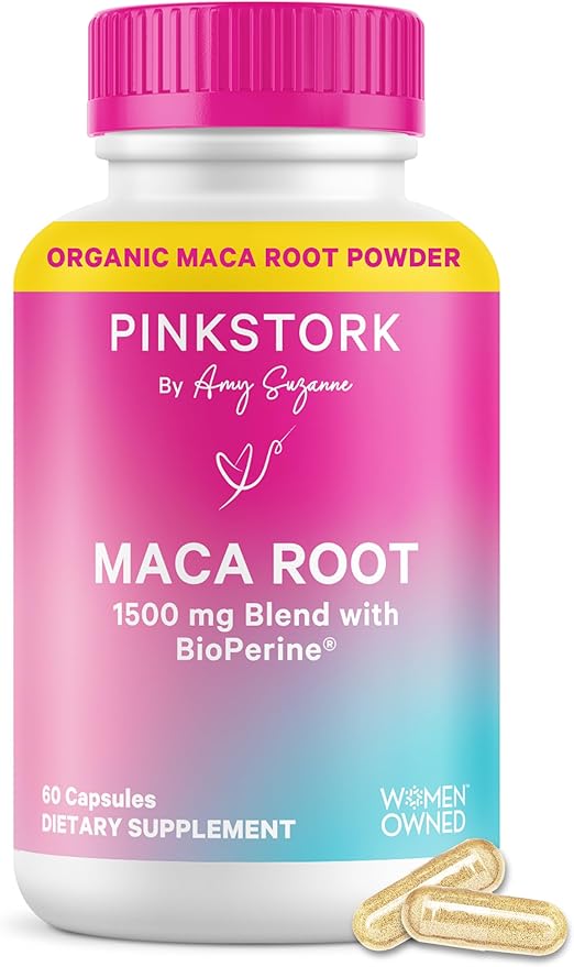Pink Stork Maca Root Capsules for Women – Organic Maca with BioPerine® for Hormonal Balance Energy + Wellness – Supports Perimenopause Menstrual Health and Vitality