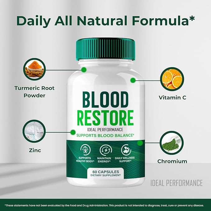 Blood Restore Capsules Official Blood Restore Support Supplement Pills - Maximum Strength All Natural Healthy Circulation &amp Stable Levels Premium BloodRestore Health Support Reviews (2 Pack)