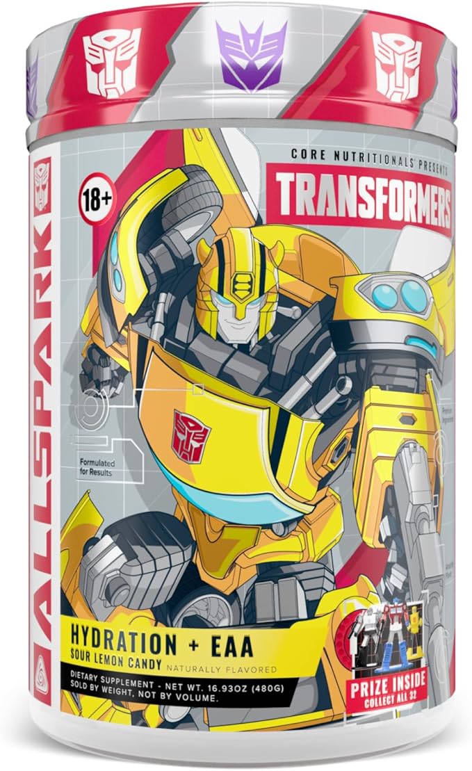 Core Nutritionals Transformers Allspark Hydration + EAA | Full Electrolyte Blend for Recovery | Free Prize Inside - Bumblebee | 30 Servings (Sour Lemon Candy)
