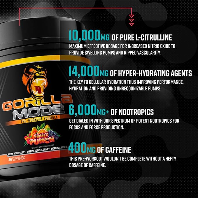 Gorilla Mind Pre Workout (Cherry) + Creatine (100 Serv.) - Comprehensive Stack for Improved Strength Power Output and Muscle Size
