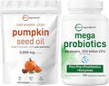 Micro Ingredients Pumpkin Seed Oil with Saw Palmetto 3000mg Softgels &amp Mega Probiotics 200 Billion CFU Veggie Capsules | 2 Pack | Cold Pressed Virgin Oil | 40 Strains + Inulin Acacia &amp Brom