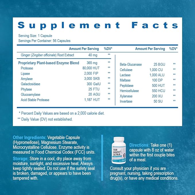 YOR DIGEST ULTRA - Digestive Enzymes for Bloating &amp Digestion Gut &amp Digestive Health Max Strength Instant Relief Gentle 15 Plant-Based Enzymes Vegan Gluten-Free Helps Digest Large Meals