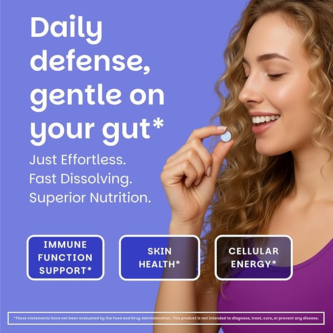 EZ Melts Zinc - Supplement for Immune Digestive &amp Skin Health Support - Non-GMO Vegan &amp Gluten-Free - Blueberry Blast - 60 Dissolvable Tablets (60 Servings)