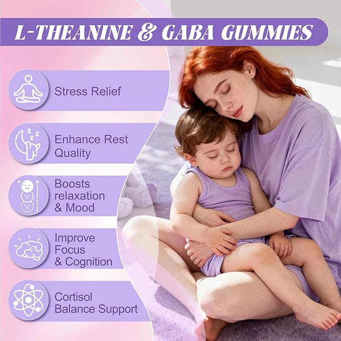 Liposomal L Theanine Gummies Chewable L-Theanine 400mg with GABA Supplement for Kids &amp Adults Stress Relief zzZ and Relaxation Focus Support Natural Blueberry Flavor 60 Count