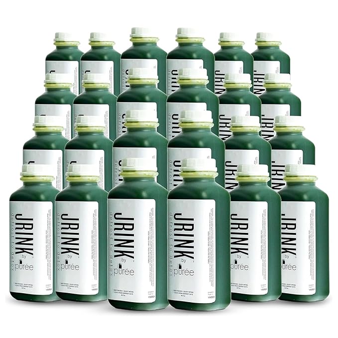 JRINK by Purée Daily Green Juice Cold Pressed Organic Fruit and Vegetable Blend Detox Cleanse Healthy Raw Greens Drink No Preservatives Juice Cleanse 16oz HDPE Bottles Pack of 24