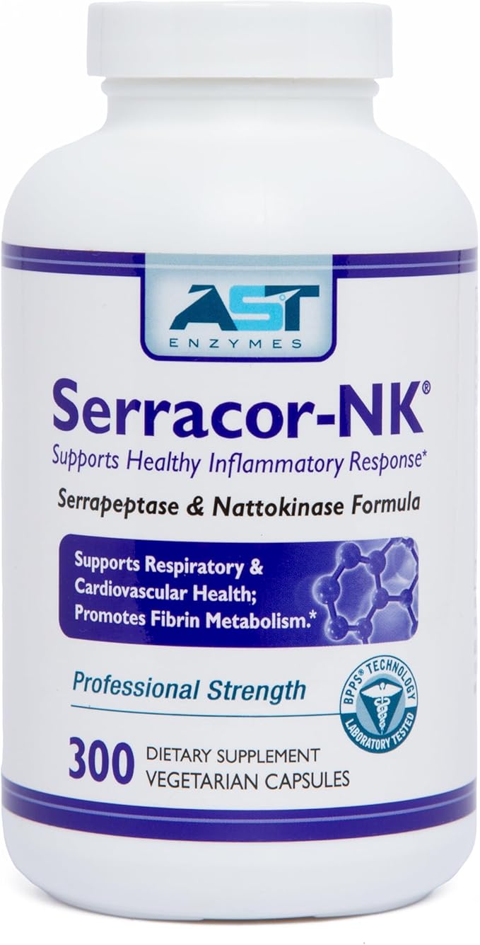 Serracor-NK – 300 Vegetarian Capsules – Circulatory and Respiratory Support – Natural Systemic Enzymes Formula – Contains Acid-Resistant Serrapeptase &amp Acid-Resistant Nattokinase
