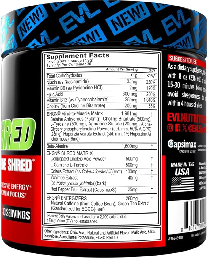 Evlution ENGN Shred Ultimate Pre Workout Powder (Cherry Lime 30 Servings) Plus L-Arginine and L-Citrulline Nitric Oxide Complex (Unflavored 75 Servings)