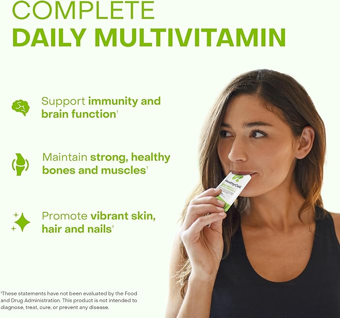 Healthycell Vegan Daily Multivitamin Liquid Supplement with Iron and Omega-3 25+ Essential Vitamins Minerals &amp Nutrients for Brain &amp Heart Health Immune Support &amp Energy - 30 Gel Packs