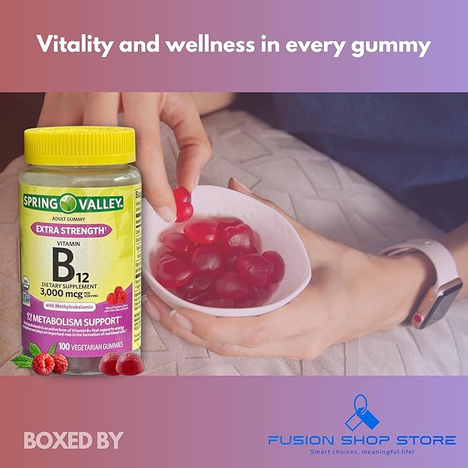 Vitamin B12 Gummies- 3000 mcg Extra Strength100 Count (Pack of 1) Boxed By Fusion Shop Store