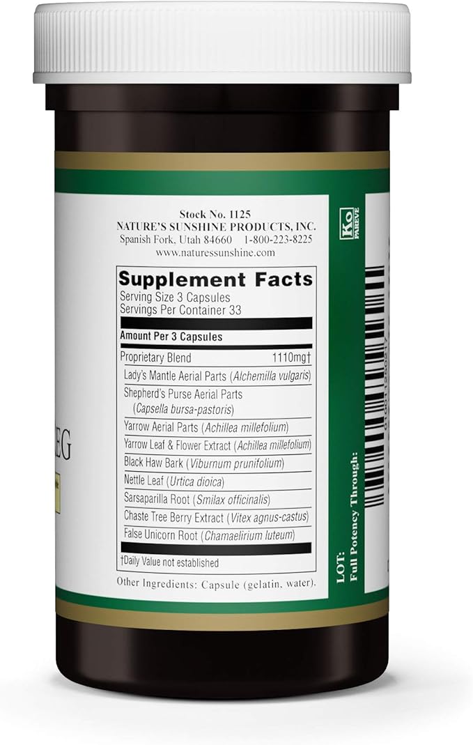 Nature's Sunshine Menstrual Reg 100 Capsules Kosher | Herbal Supplement Helps Maintain Hormone Balance and Promotes a More Comfortable Menstrual Cycle