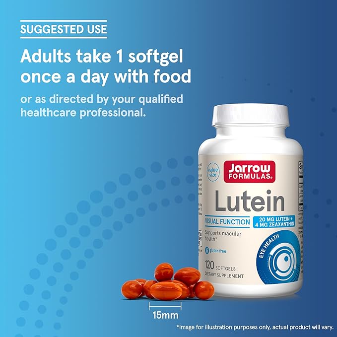Jarrow Formulas Lutein 20 mg - 120 Softgels - Clinically Documented Eye Health &amp Support - With Zeaxanthin - 120 Servings