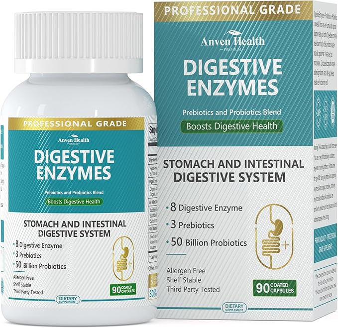 800mg Digestive Enzymes for Men and Women with Probiotics &amp Organic Prebiotics 8 Key Enzymes Protease Amylase &amp Lipase for Bloating Gas Relief Non-GMO | 90 Capsules