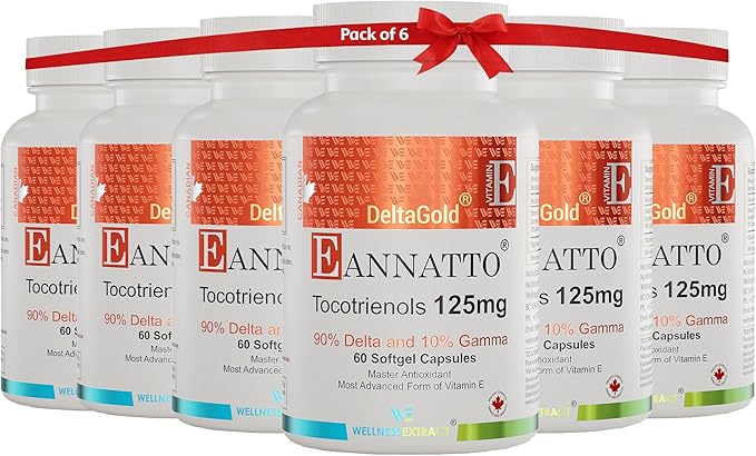 WELLNESS EXTRACT Eannatto Tocotrienols Deltagold 125mg Vitamin E Tocotrienols Supplements 60 Softgel Tocopherol Free Non-GMO Gluten Free &amp Antioxidant (Pack of 6)