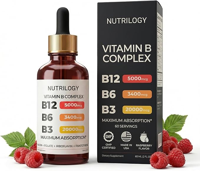 Vitamin B Complex for Men &amp Women - Riboflavin B2 B3 B5 B6 B12 | B-Complex Supplement - Nerve Pain Energy Brain &amp Heart Support - Made in USA 60 Servings
