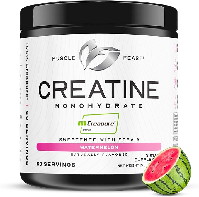 Muscle Feast Creapure Creatine Monohydrate Powder Vegan Keto Friendly Gluten-Free Easy to Mix Muscle Recovery Supplement Creatine for Muscle Growth Flavored Creatine Natural Watermelon 300g
