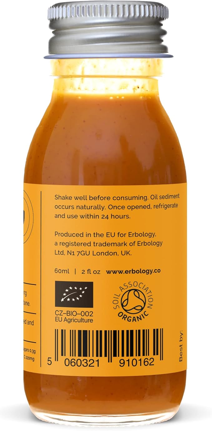 100% Organic Sea Buckthorn Juice 12 Daily Shots (60ml) - Supports Immunity and Boosts Energy - High in Vitamin C Beta-carotene and Omega-7 - Straight from Farm in Europe - Undiluted - No Added Sugar