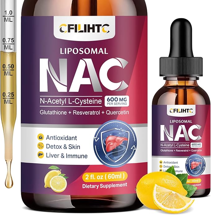 Liposomal Liquid NAC Supplement N-Acetyl Cysteine Drops N Acetyl Cysteine 600mg with Glutathione Resveratrol &amp Zinc for Adults &amp Kids Liver Lung Antioxidant Immune &amp Skin Health Lemon 2