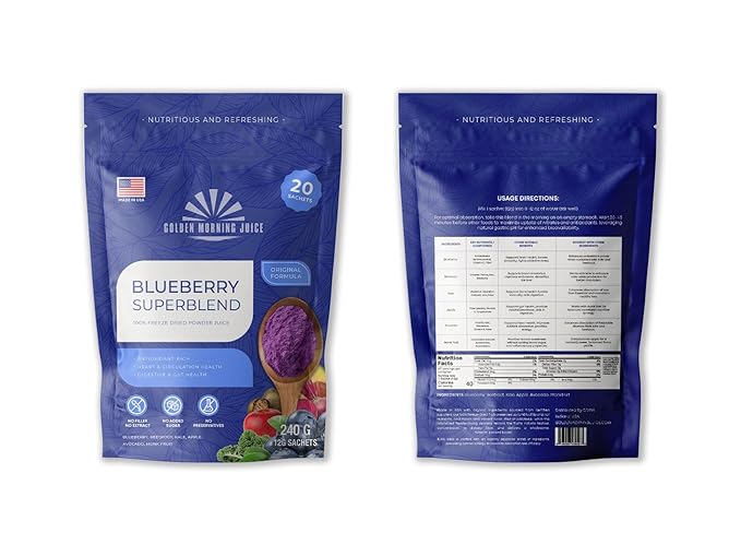 Blueberry Superblend: 100% Freeze-dried Powder Superfoods blend Juice BlueberryPomegranatePurple Sweet PotatoAvocadoApple Monk fruits No Added Sugar No Filler Just pure natural goodness!