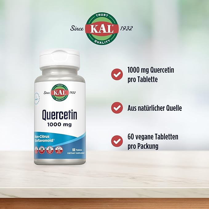 KAL Quercetin 1000mg Immune Support Supplement Bioflavonoids for Immune Defense and Overall Health Support Vegan Gluten Free Non-GMO 60-Day Guarantee 60 Servings 60 Tablets