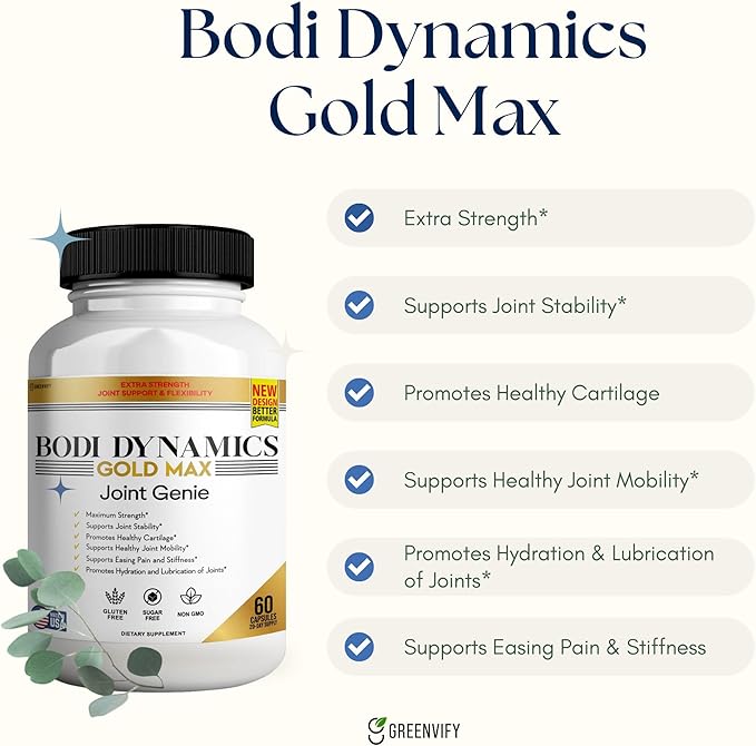 Bodi Dynamics Gold Max Joint Genie Extra Strength Joint Support Supplement 1500mg Glucosamine 60 Capsules 20 Day Supply (1)
