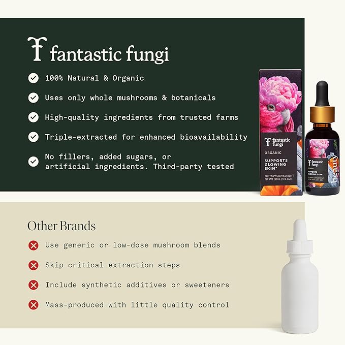 Fantastic Fungi Beauty Elixir with Tremella Mushroom Extract Chaga Mushroom Extract Horsetail &amp Acerola - Organic Drops for Healthy Hair Skin &amp Nails - Formulated in USA - 30 Servings 1 fl