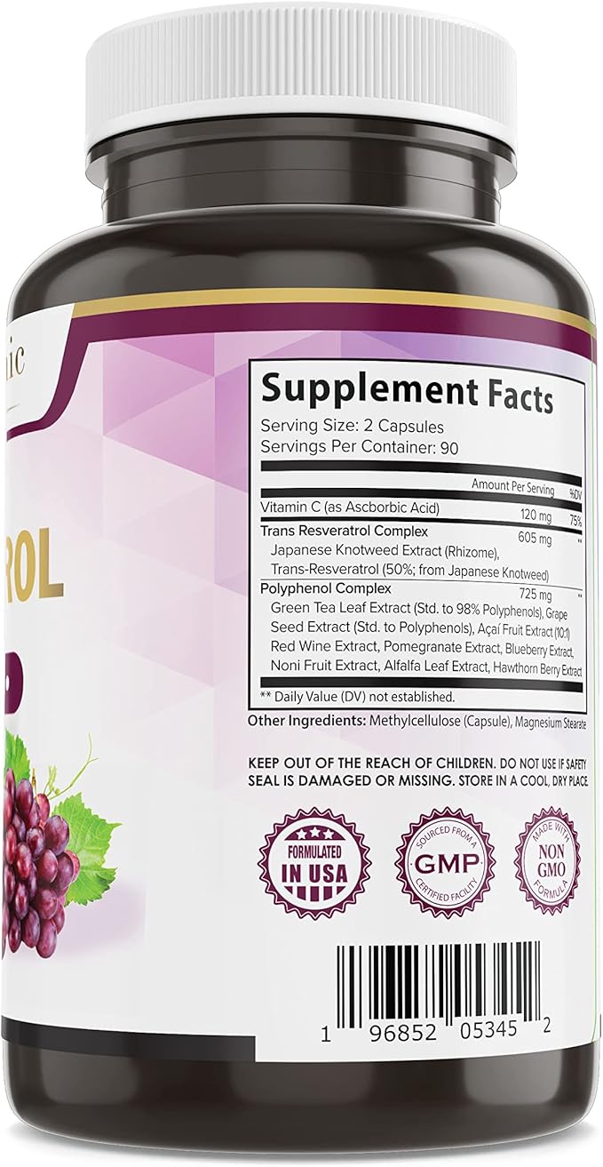 Pure O Elements Resveratrol 1450mg Extra Strength Formula to Promote Better Skin and Immunity with Green Tea Grape Seed ExtRed Wine Extract and Others 90 Days Supply
